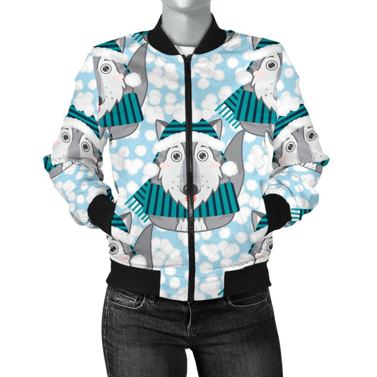 Alaskan Malamute Pattern Print Design 01 Women's Bomber Jacket