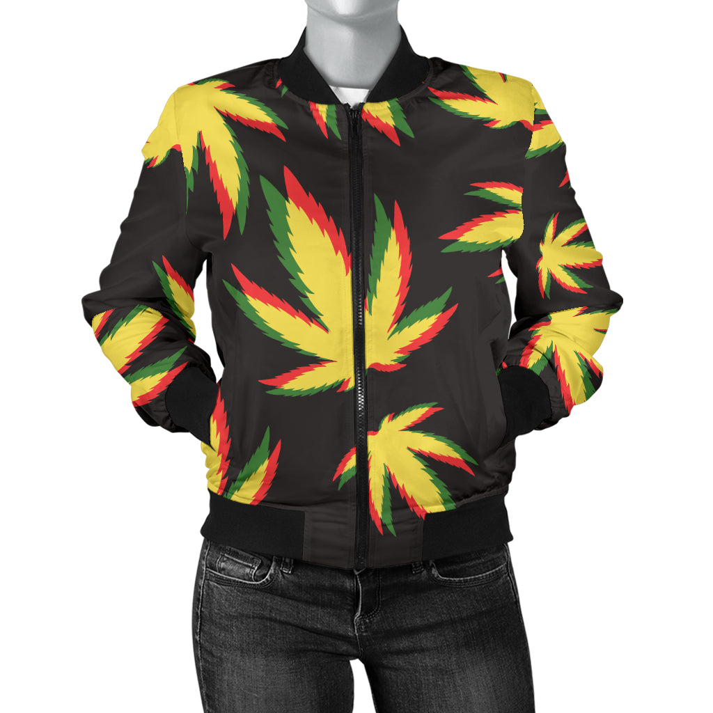 Pot Leaf Pattern Print Design A02 Women's Bomber Jacket