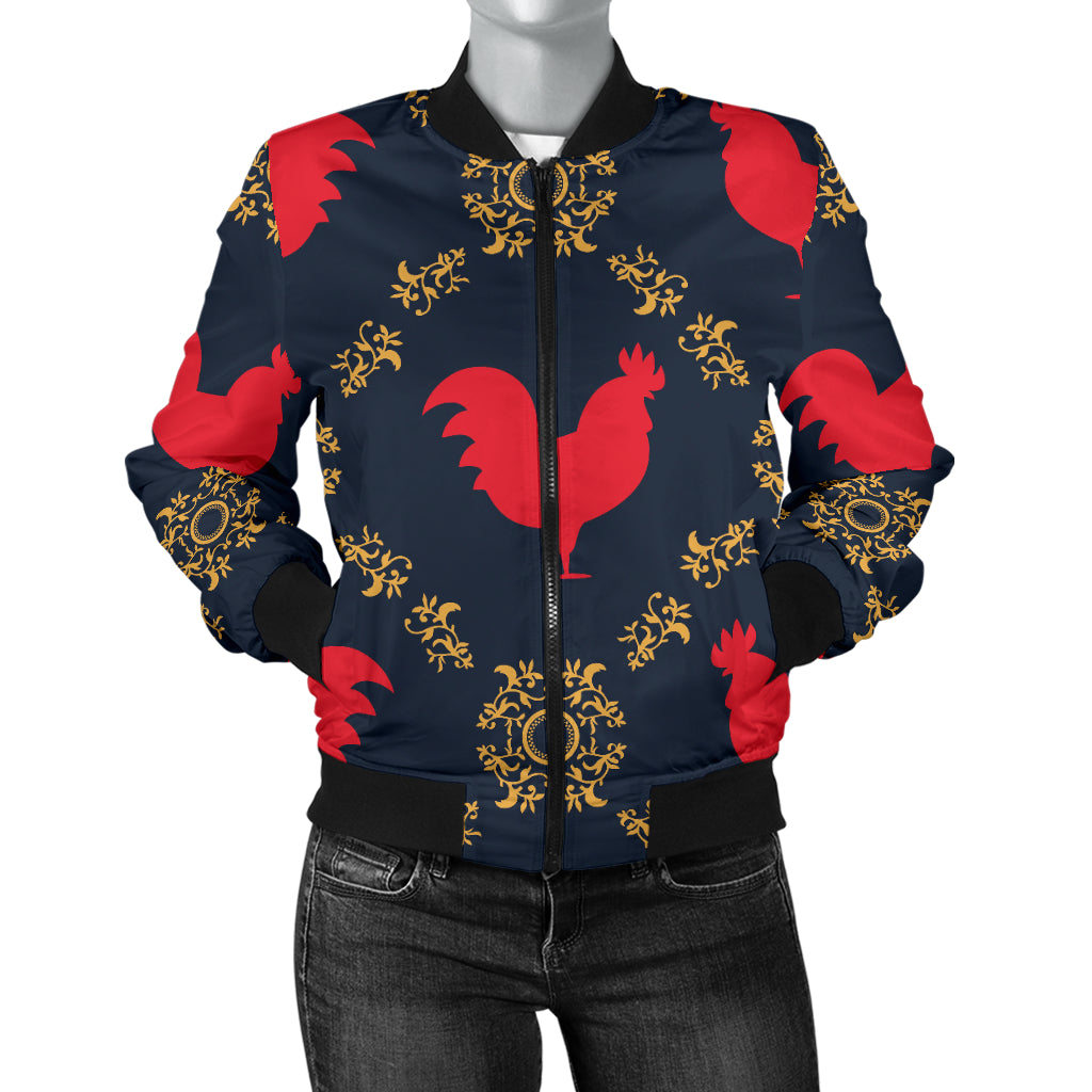 Rooster Pattern Print Design A02 Women's Bomber Jacket