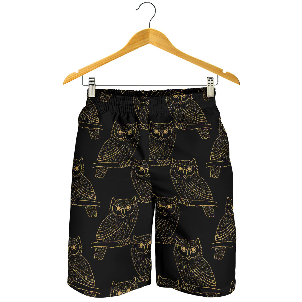 Gold Owl Pattern Mens Shorts