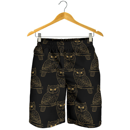 Gold Owl Pattern Mens Shorts