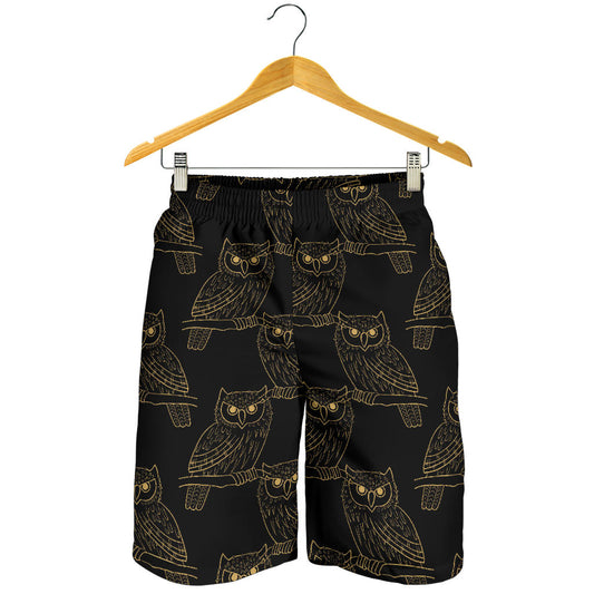 Gold Owl Pattern Mens Shorts