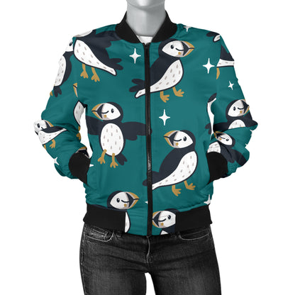 Puffin Pattern Print Design A05 Women's Bomber Jacket