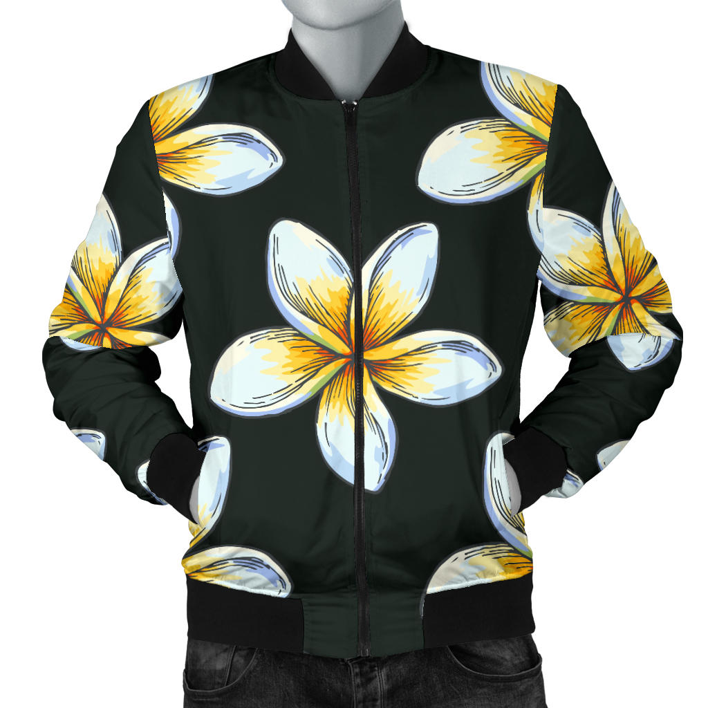 White Plumeria Pattern Print Design PM022 Men Bomber Jacket