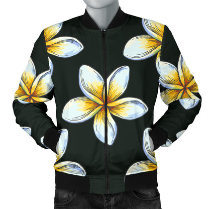 White Plumeria Pattern Print Design PM022 Men Bomber Jacket