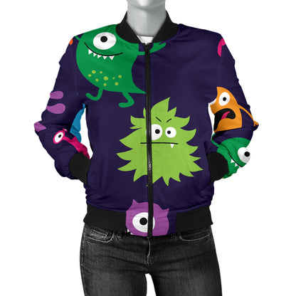 Monster Cartoon Pattern Print Design 02 Women's Bomber Jacket