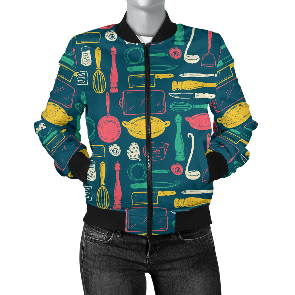 Cooking Kitchen Tools Pattern Print Design 01 Women's Bomber Jacket
