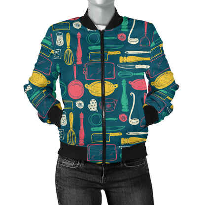 Cooking Kitchen Tools Pattern Print Design 01 Women's Bomber Jacket