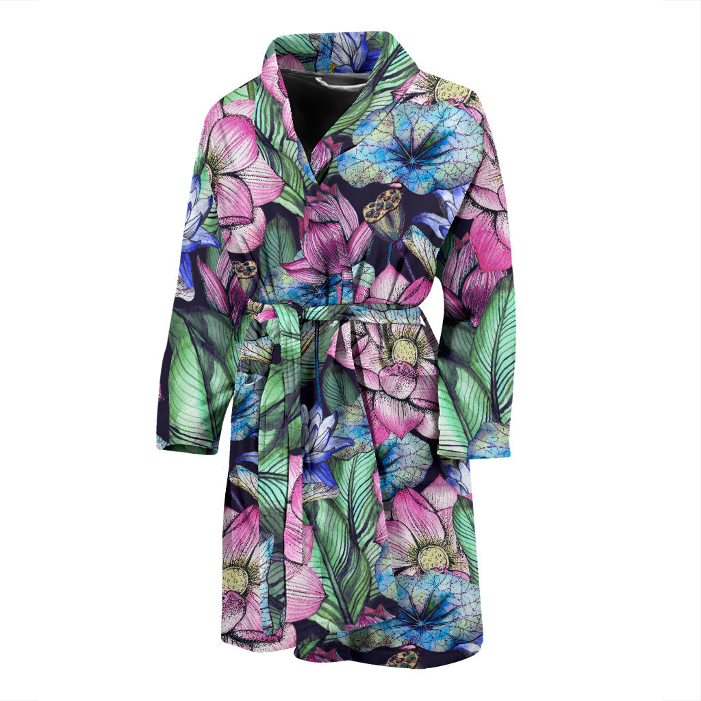Water Lily Pattern Print Design WL07 Men Bathrobe
