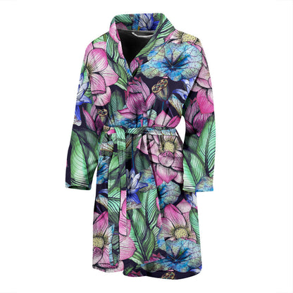 Water Lily Pattern Print Design WL07 Men Bathrobe