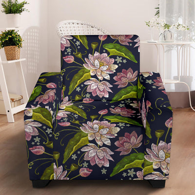 lotus Embroidered Pattern Print Design LO06 Armchair Slipcover