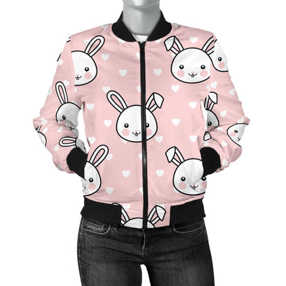 Rabbit Pattern Print Design RB02 Women Bomber Jacket