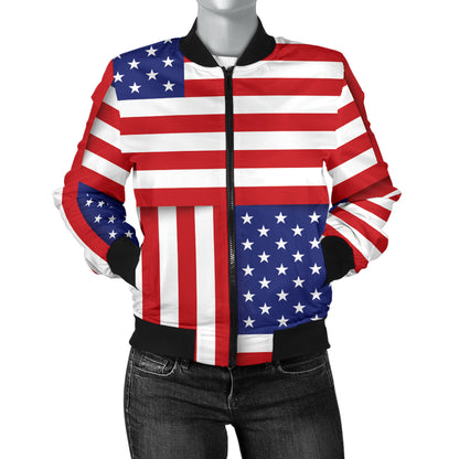 Patriotic US Flag Pattern Print Design A01 Women's Bomber Jacket