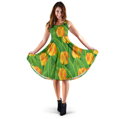 Tulip Orange Pattern Print Design TP07 Midi Dress