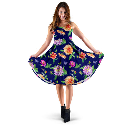Dahlia Pattern Print Design DH010 Midi Dress