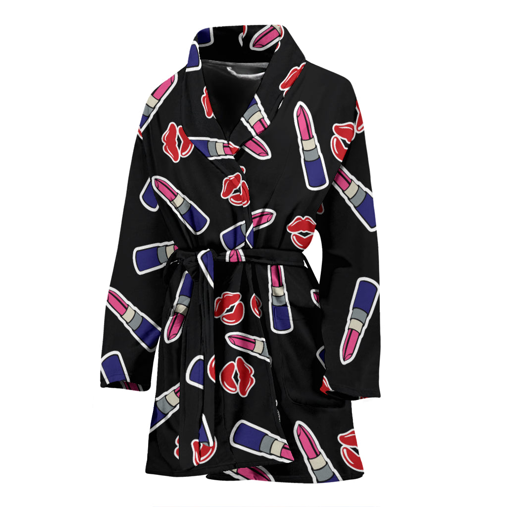 Lipstick Pattern Print Design LT01 Women Bathrobe