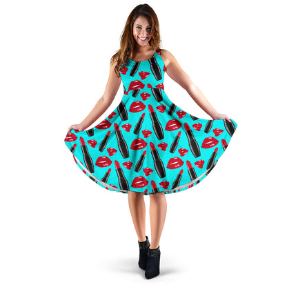 Lipstick Pattern Print Design LT02 Midi Dress