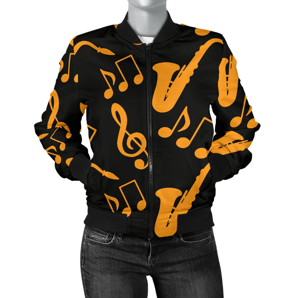 Saxophone Pattern Print Design 02 Women's Bomber Jacket