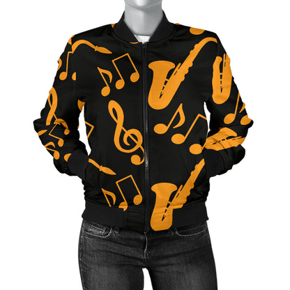 Saxophone Pattern Print Design 02 Women's Bomber Jacket