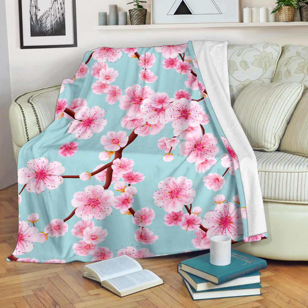 Cherry Blossom Pattern Print Design CB04 Fleece Blanket