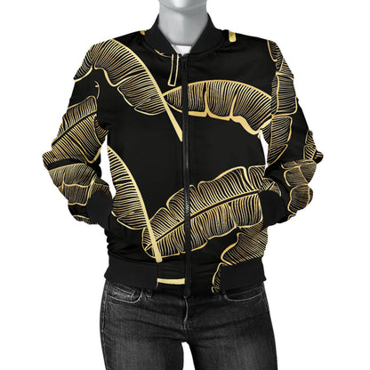 Banana Leaf Pattern Print Design BL07 Women Bomber Jacket