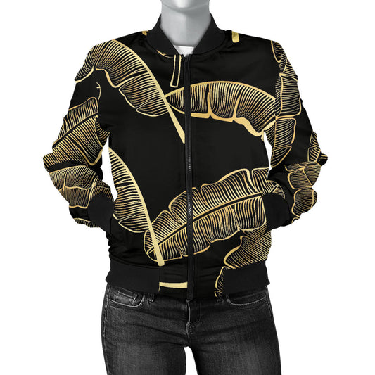 Banana Leaf Pattern Print Design BL07 Women Bomber Jacket