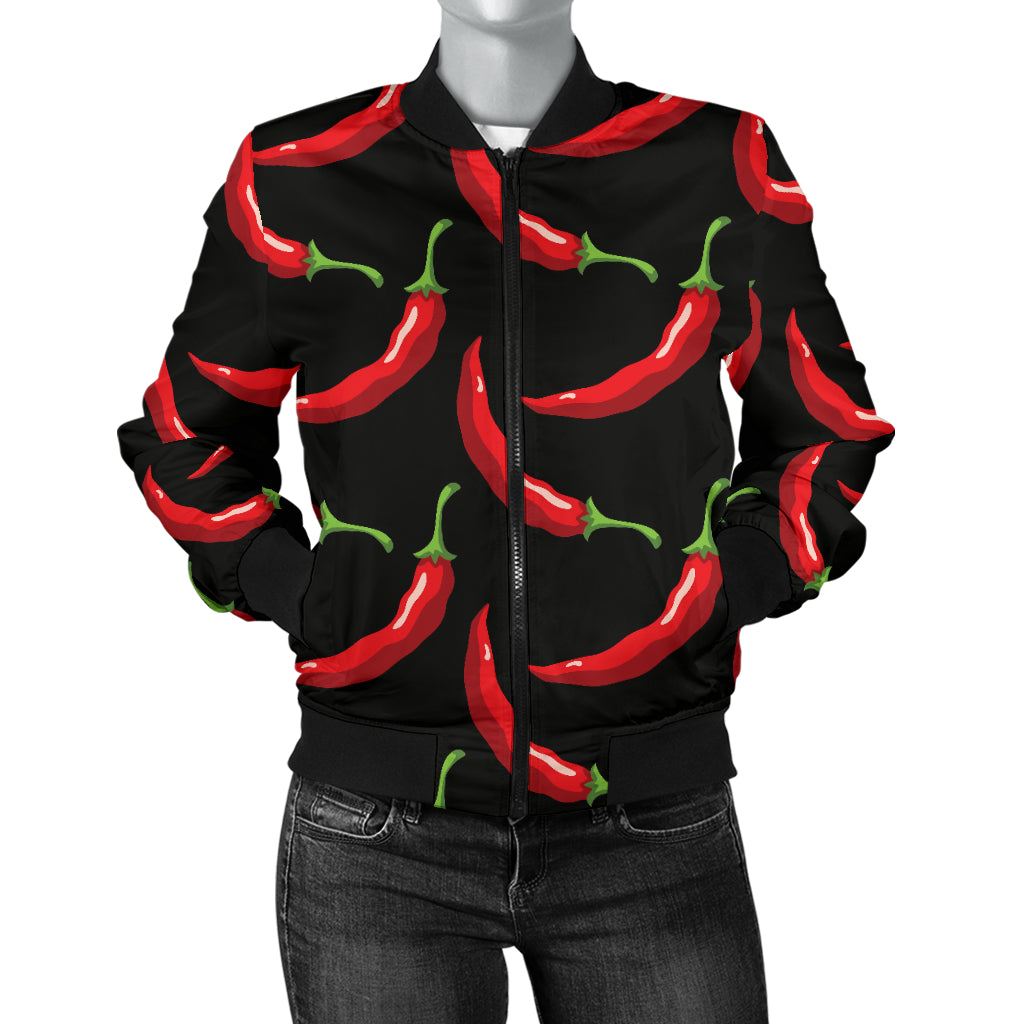 Chilli Pepper Pattern Print Design 01 Women's Bomber Jacket