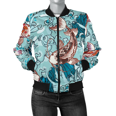 KOI Fish Pattern Print Design 05 Women's Bomber Jacket