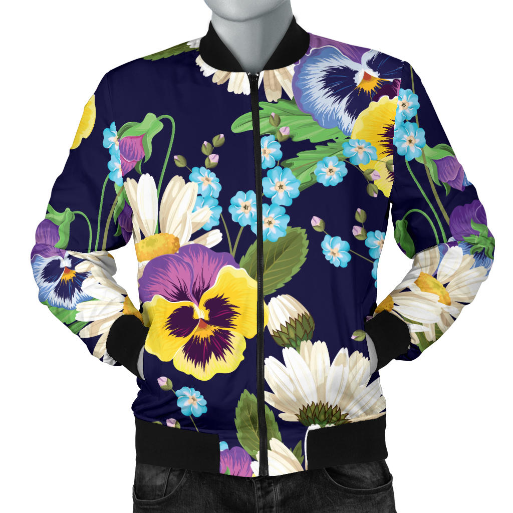 Pansy Pattern Print Design PS03 Men Bomber Jacket