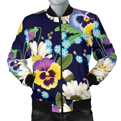 Pansy Pattern Print Design PS03 Men Bomber Jacket