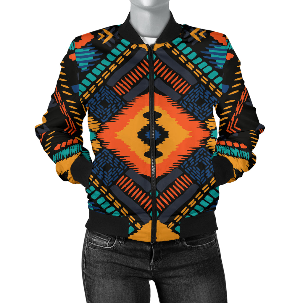 Kente Pattern Print Design 04 Women's Bomber Jacket