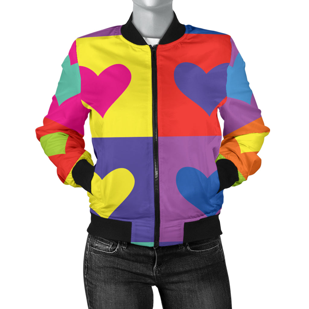 Pop Art Heart Pattern Print Design A01 Women's Bomber Jacket