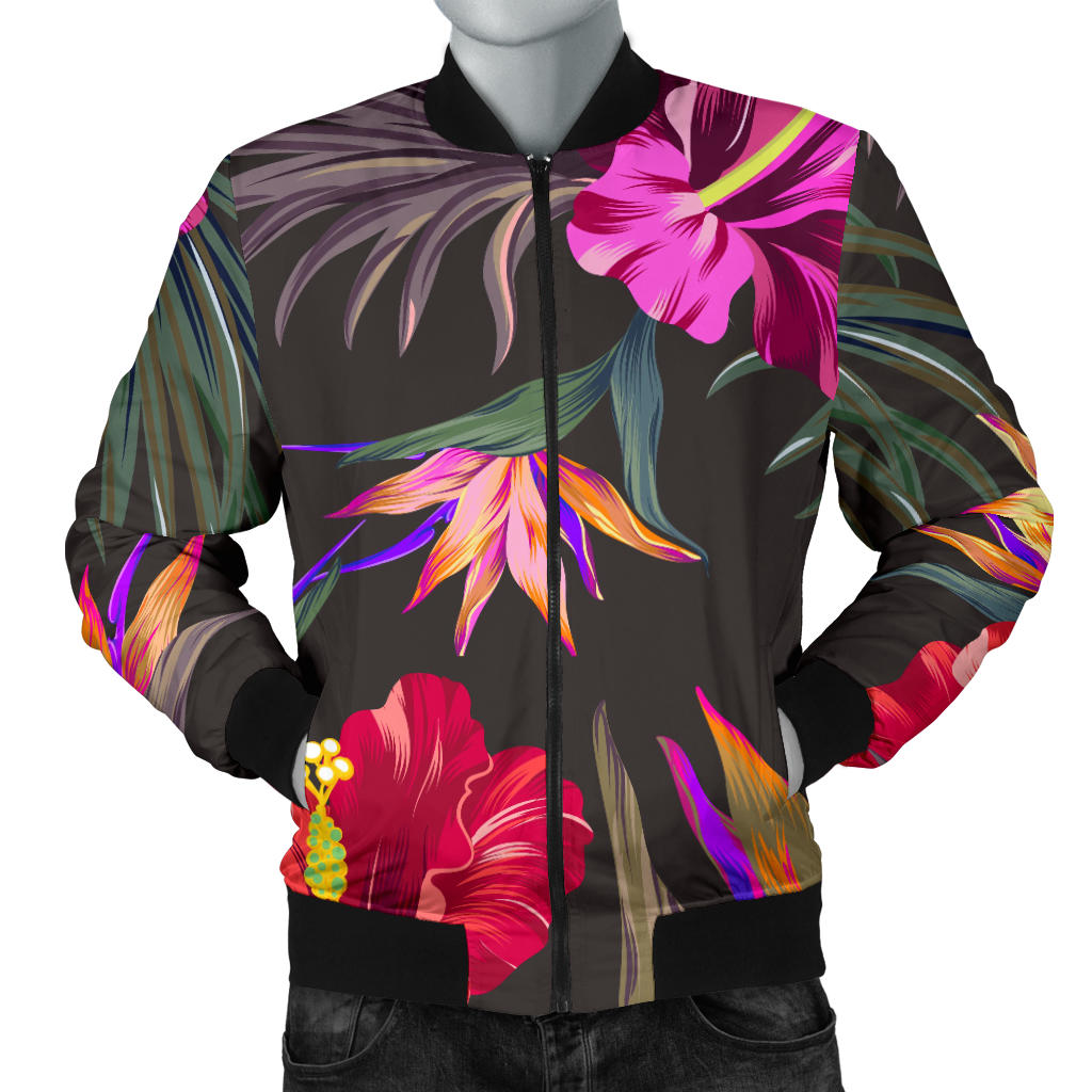 Hibiscus Pattern Print Design HB014 Men Bomber Jacket