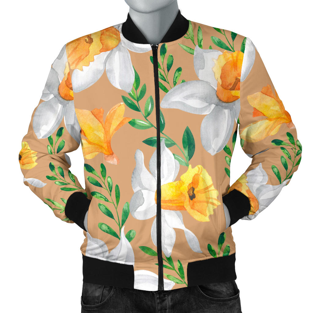 Daffodils Pattern Print Design DF04 Men Bomber Jacket
