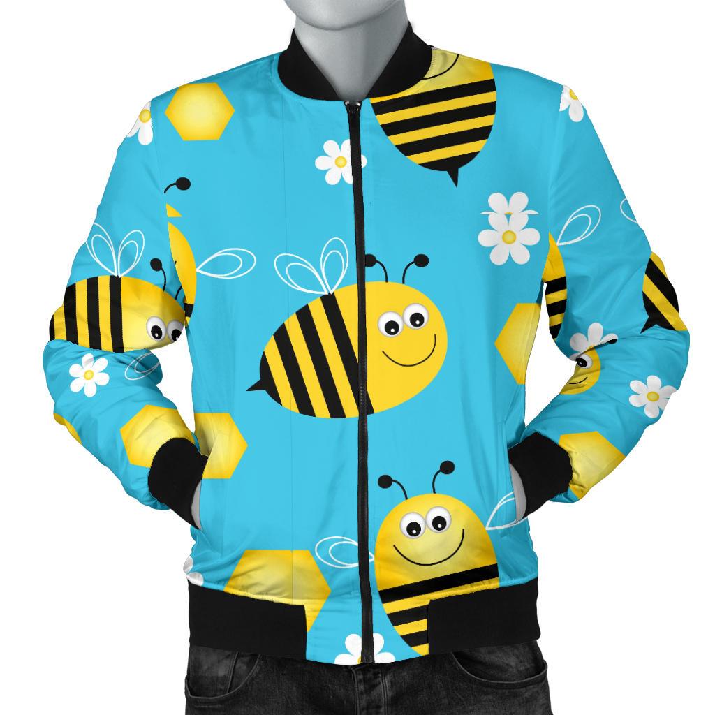 Bee Pattern Print Design BEE06 Men Bomber Jacket