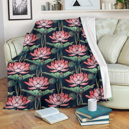 Water Lily Pattern Print Design WL03 Fleece Blanket