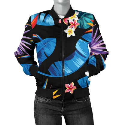 Tropical Flower Pattern Print Design TF018 Women Bomber Jacket