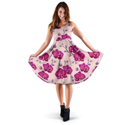 Orchid Purple Pattern Print Design OR04 Midi Dress
