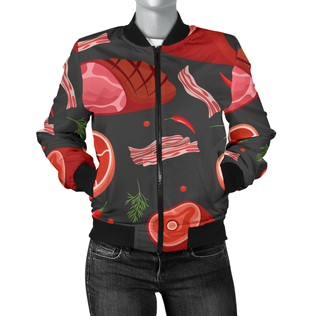 Meat Pattern Print Design 03 Women's Bomber Jacket