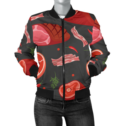 Meat Pattern Print Design 03 Women's Bomber Jacket