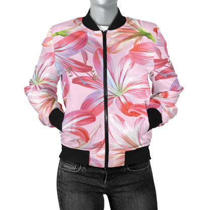 Amaryllis Pattern Print Design 02 Women's Bomber Jacket