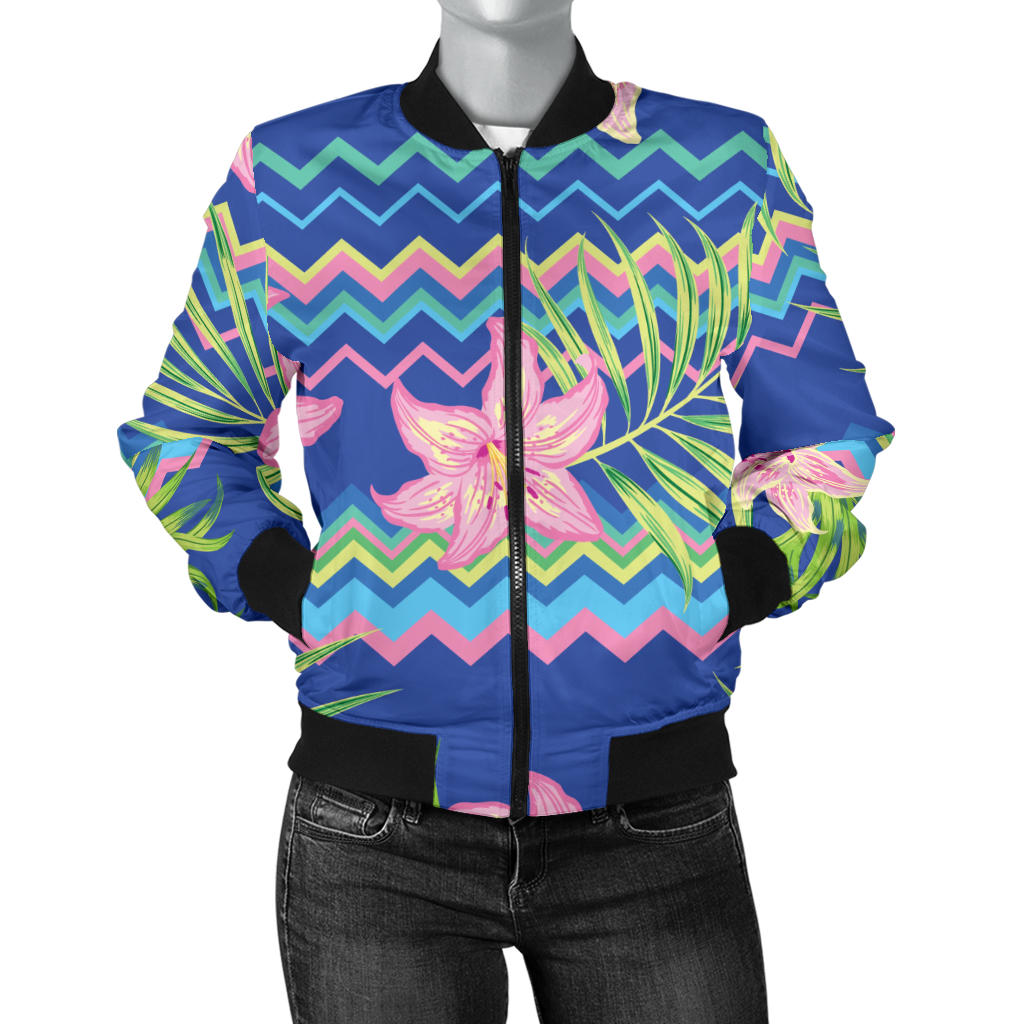 Lily Pattern Print Design LY015 Women Bomber Jacket