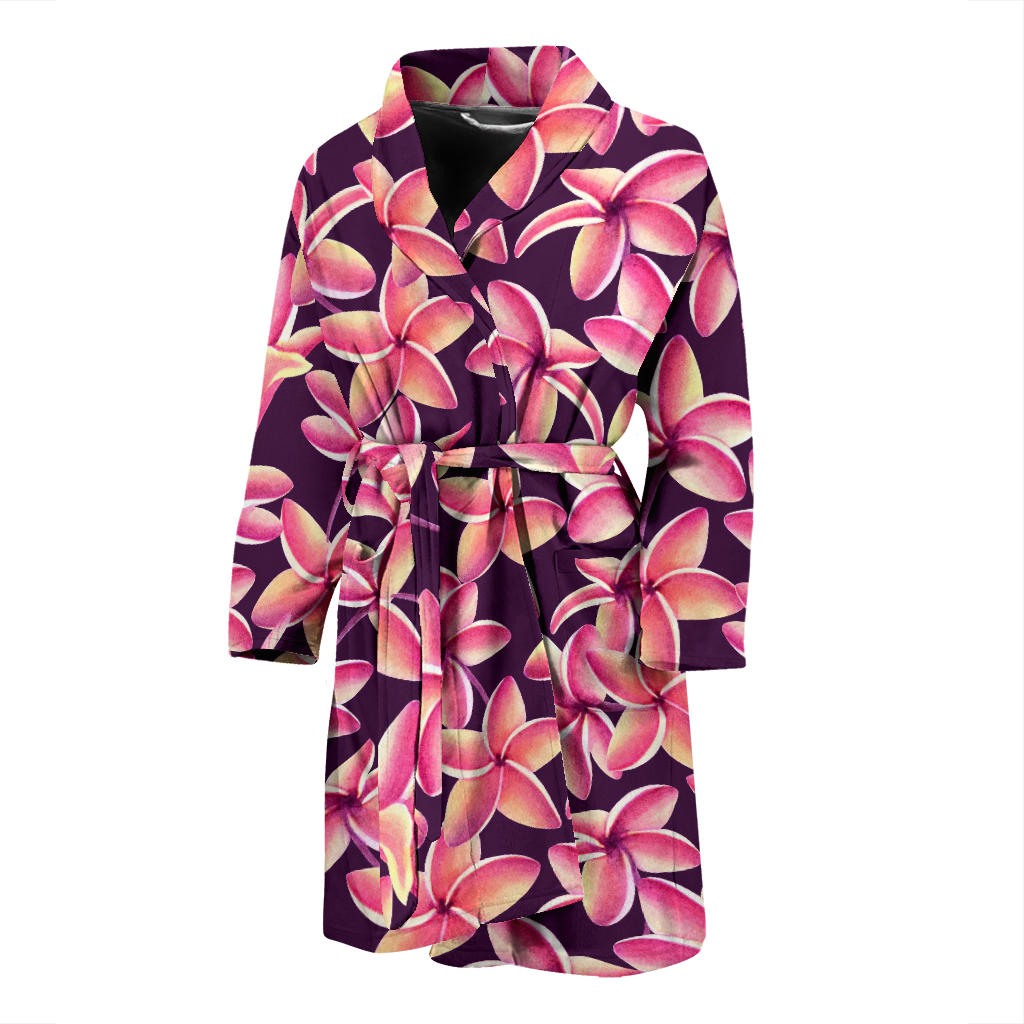 Purple Plumeria Pattern Print Design PM010 Men Bathrobe
