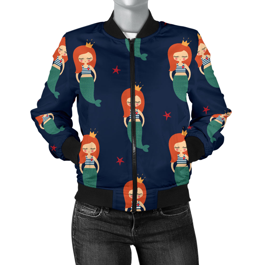 Mermaid Girl Pattern Print Design 01 Women's Bomber Jacket