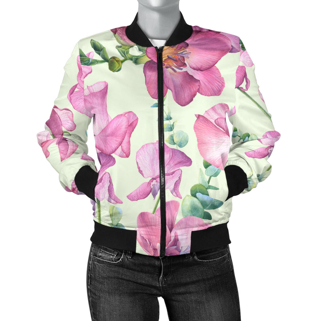 Peony Pattern Print Design PE011 Women Bomber Jacket