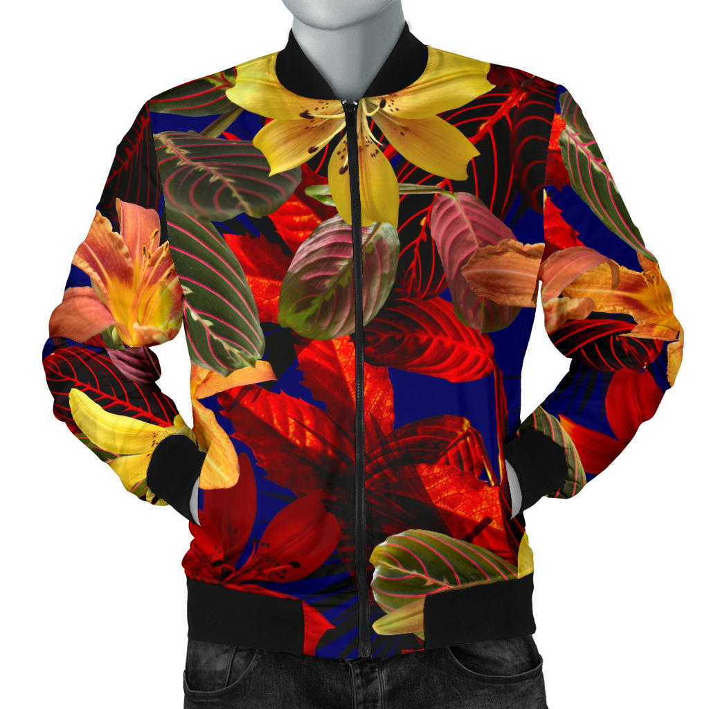 Lily Pattern Print Design LY014 Men Bomber Jacket