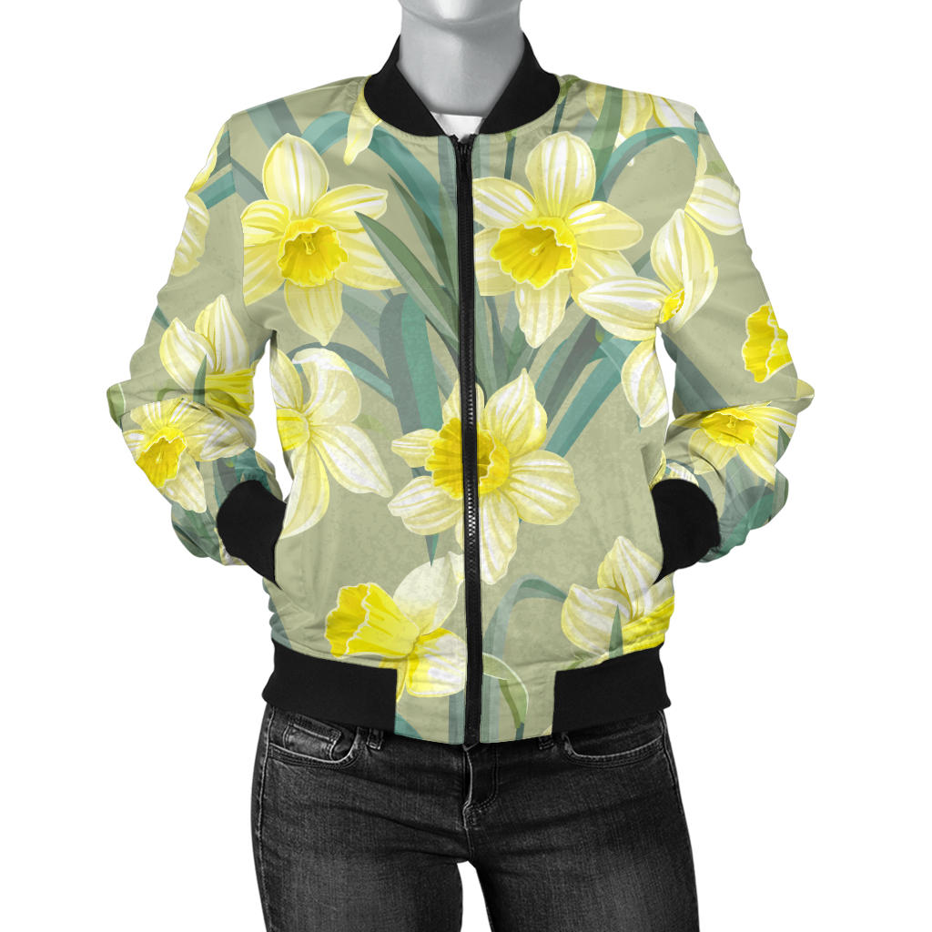 Daffodils Pattern Print Design DF01 Women Bomber Jacket