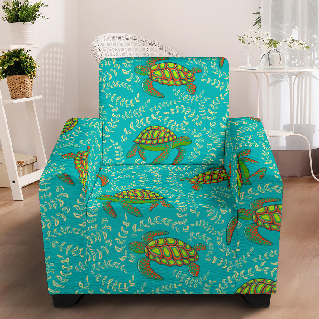 Sea Turtle Pattern Print Design T010 Armchair Slipcover