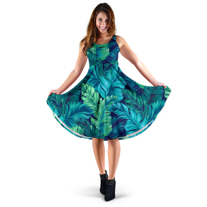 Banana Leaf Pattern Print Design BL05 Midi Dress