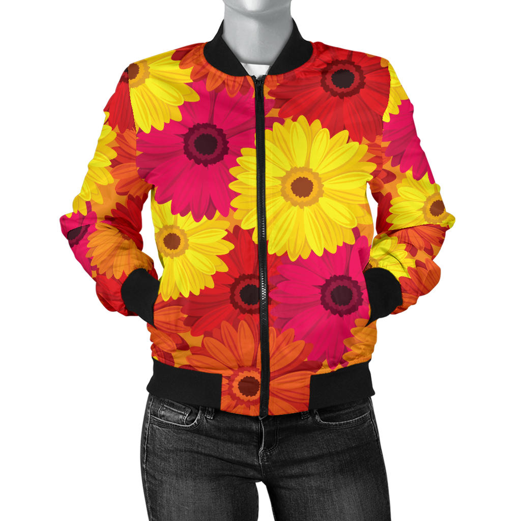 Gerberas Pattern Print Design GB05 Women Bomber Jacket
